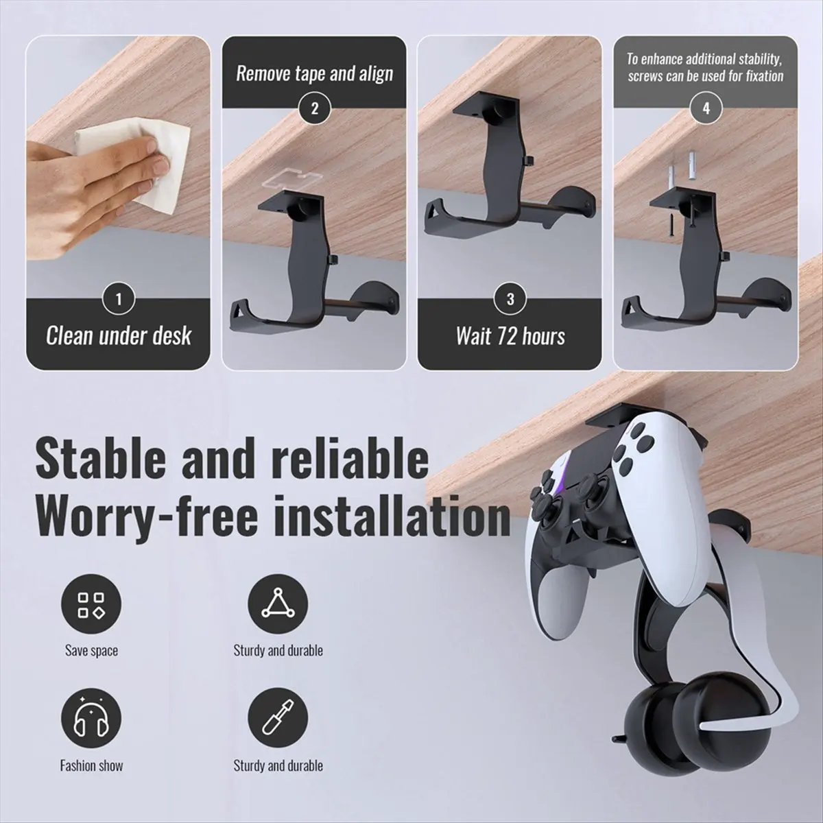 

AS62 Wall Mounted Stand Bracket for PS5/PS4/Xbox/Switch Controller Headset Table Bottom Storage Bracket Black