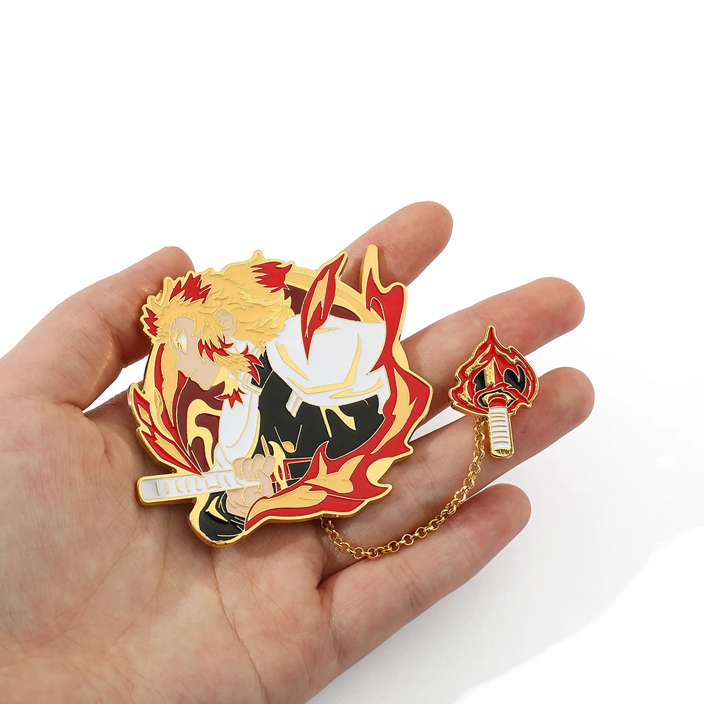 Anime Demon Slayer Brooch Cosplay Figure Rengoku Kyoujurou Douma Badge Enamel Tassel Pendant Brooch Jewelry Accessories Gifts
