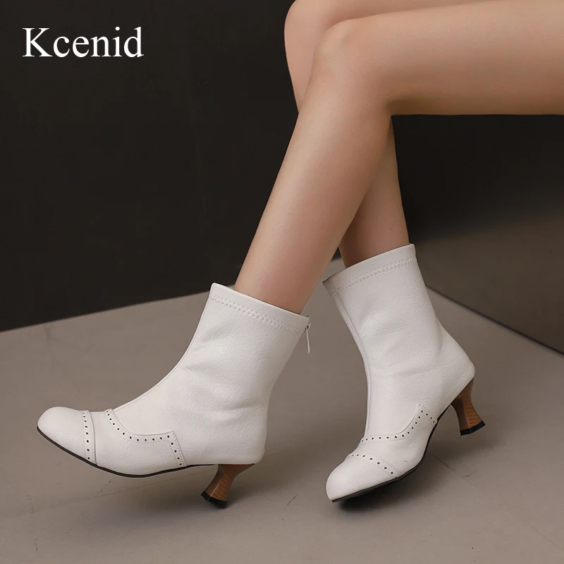 

Kcenid Daily Leisure Retro Winter Round Toe Ankle Boots For Women High Heels Sexy Concise Splicing Modern Boots Big Size 43-50