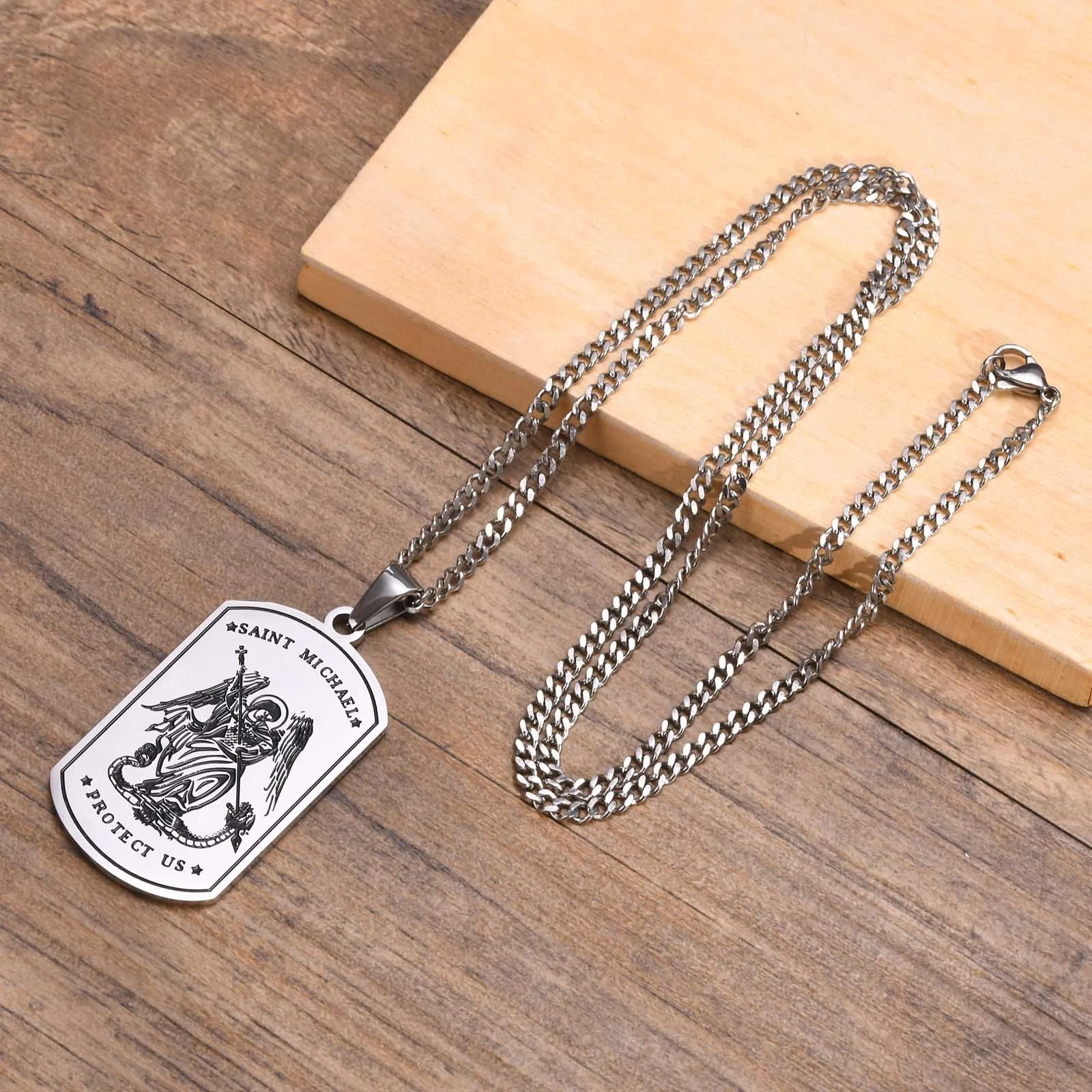 Vnox Michael St Christopher Necklaces for Men, Angle Saint Micheal Amulet Pendant, Faith Protection Jewelry