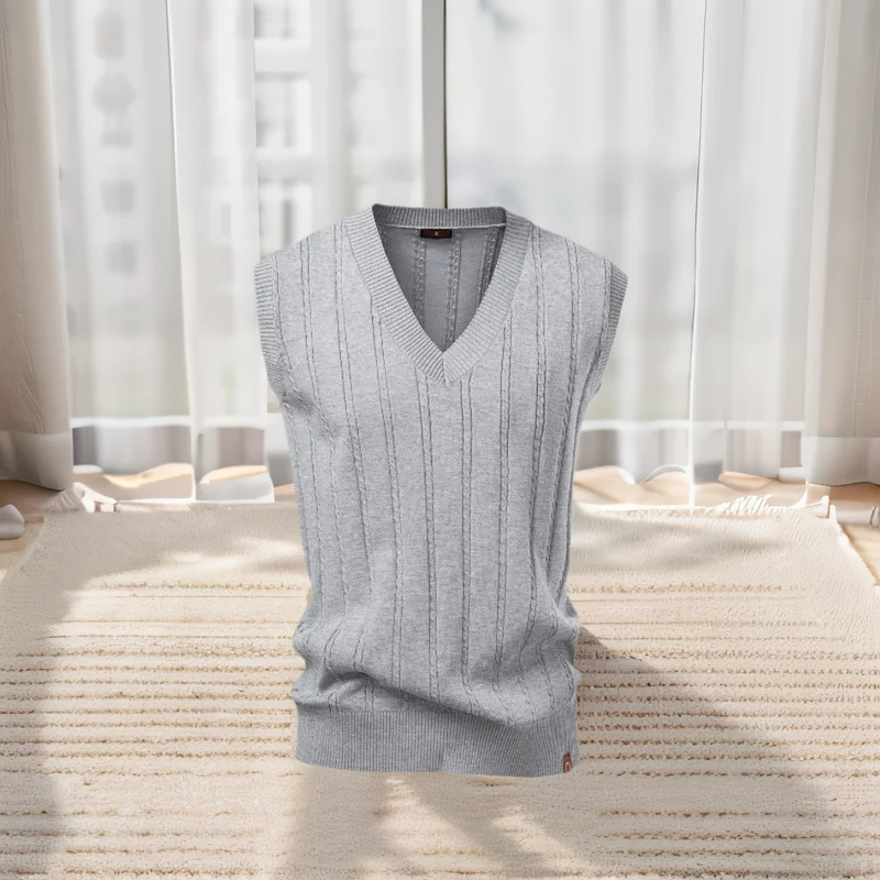 

Aiopeson Men's Solid Color V-Neck Knitted Vest Sleeveless Casual Warm Versatile Sweater Vest for All Seasons