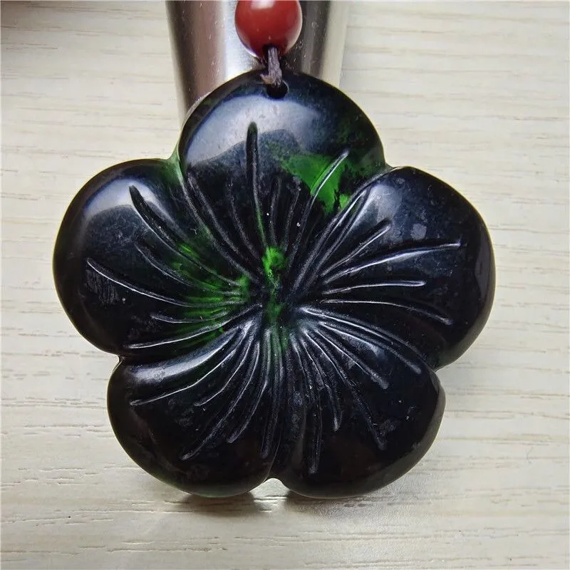 

Кулон из натурального камня короля, модное темно-зеленое нефритовое цветочное ожерелье, ювелирные изделия в этническом стиле, новинка