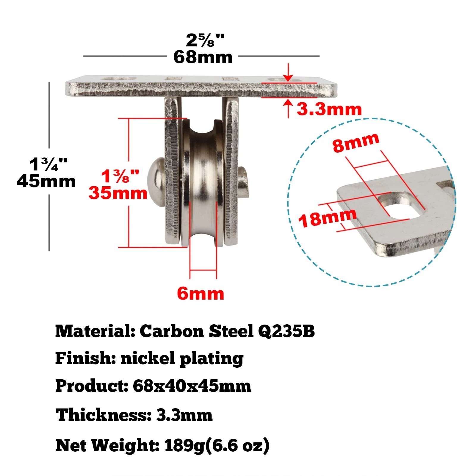 Pulley Block Carbon Steel Pulley Roller Duplex Bearing Silent Detachable Groove Wheel Pulley for Material Handling and Moving