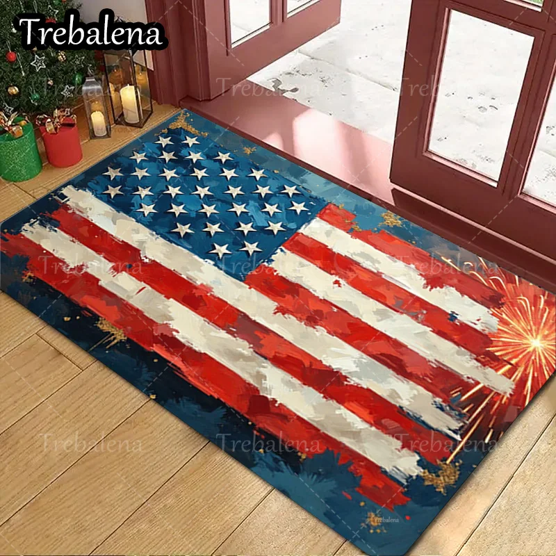 

1pc Welcome Door Mat American Flag Patriotic Doormat for Independence Day Home Decor