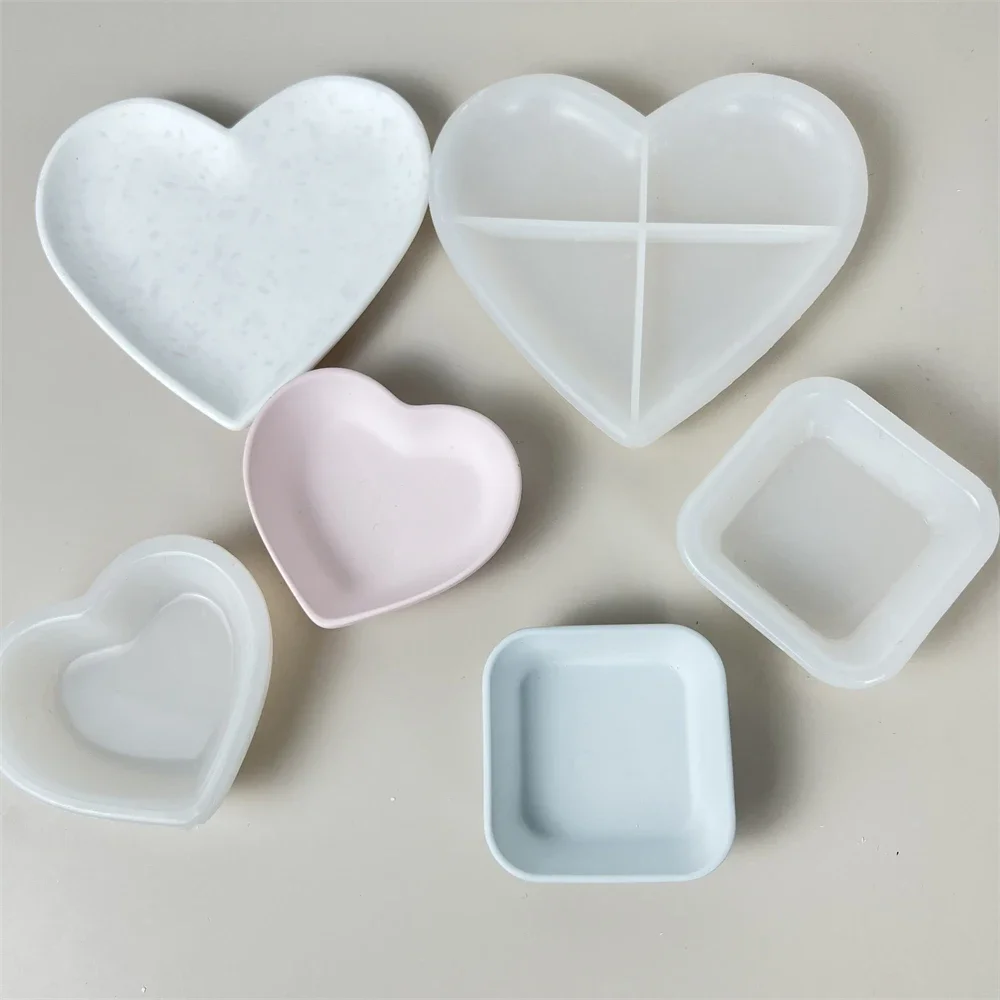 Concrete Heart Shape Silicone Molds DIY Handmade Epoxy Resin Jewelry Storage Tray Molds Plaster Flower Pot Mould Home Decor