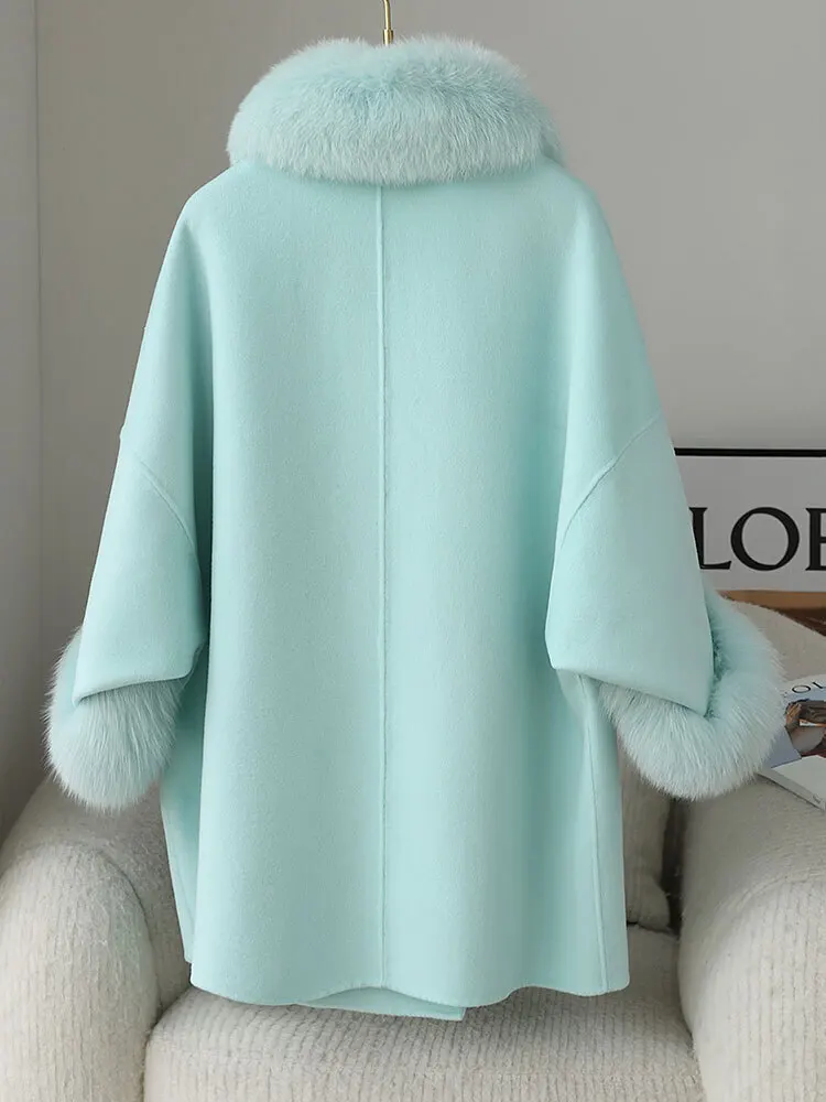 Double sided cashmere 2024 new double-sided wool  fur grass medium long woolen coat jacket for women