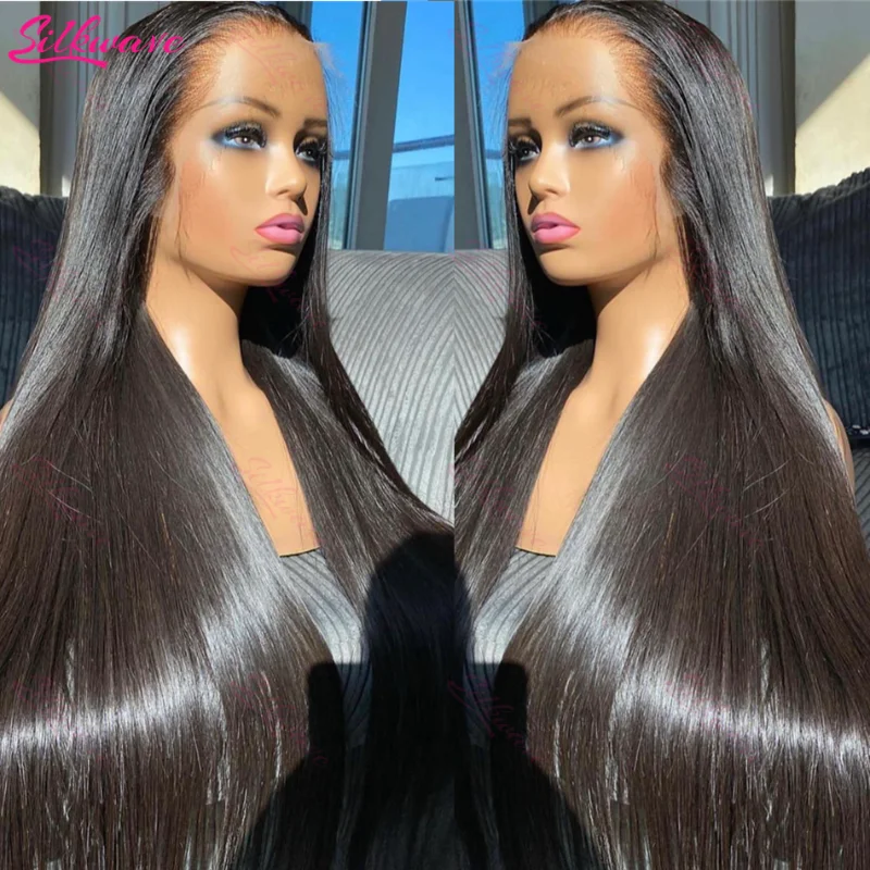 30 40 Inch Bone Straight 13x6 HD Lace Frontal Wigs Pre Plucked Brazilian Transparent Lace Front Human Hair For Women 250 Density