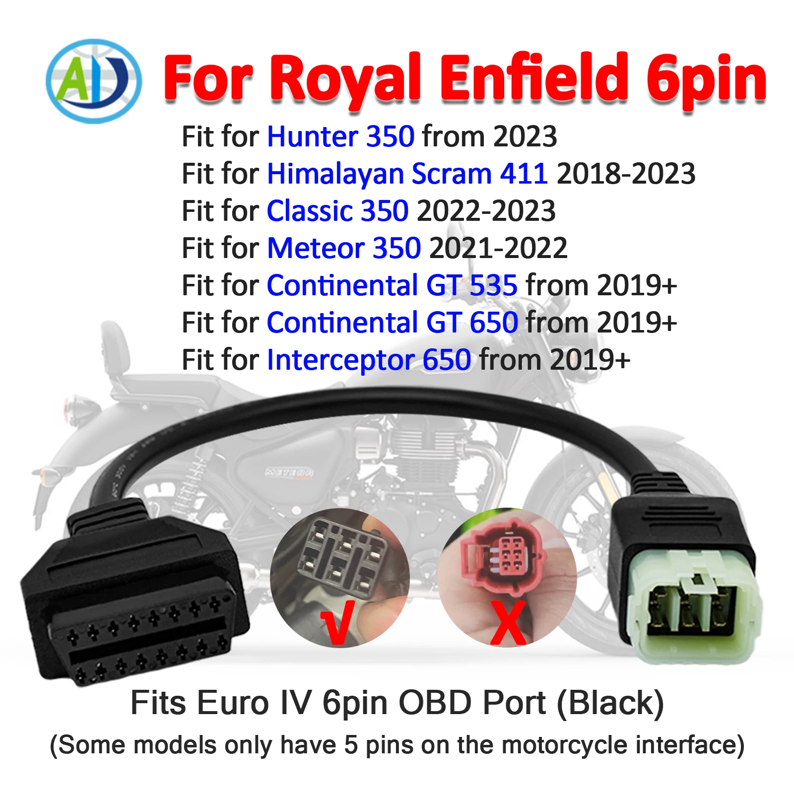 

For Royal Enfield 6Pin OBD2 Adapter Diagnostic Cable For Interceptor 650cc/Continental GT 650cc/535cc Motorcycle OBDII Convertor