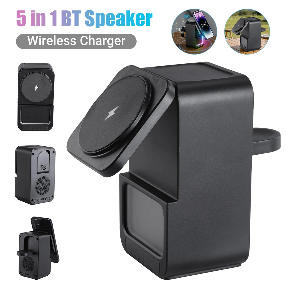 

Многофункциональная Bluetooth-колонка 5-в-1 с беспроводной зарядкой и магнитным зарядным устройством для Apple Watch и iPhone 16 15 14 13 12 Pro Max