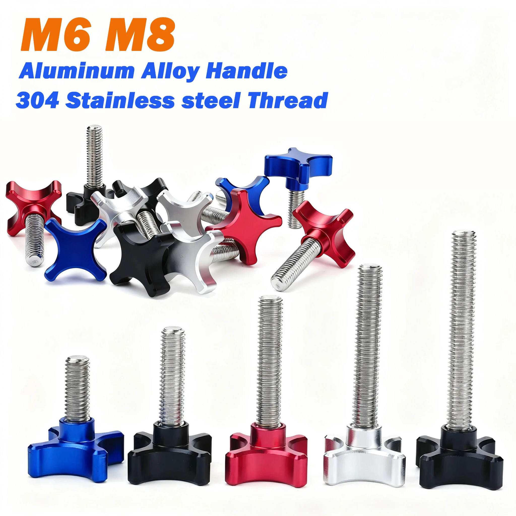 1Pcs M6 M8 304 Stainless Steel Thread Aluminum Alloy Star Plum Bakelite Hand Tighten Thumb Screw Knob Tightening Screw Bolts