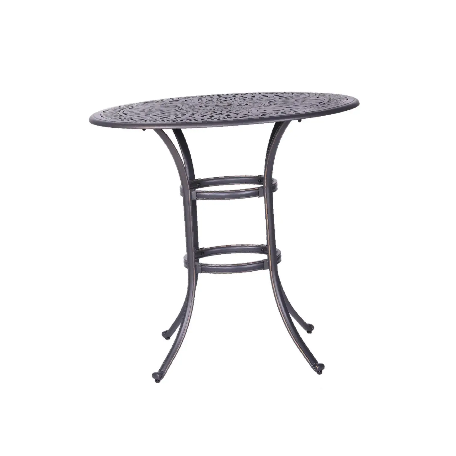 Stylish Round Patio Bar Table with Powder-Coated Finish & Umbrella Hole - for