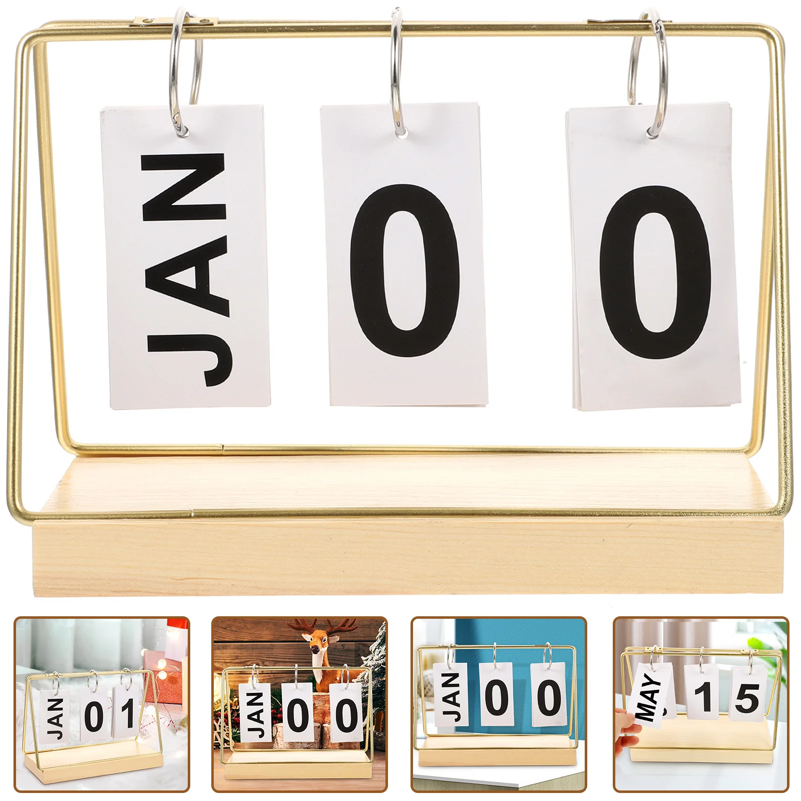 

Wooden Calendar Ornaments Decorations Block Desk Rustic Accessories for Office Iron