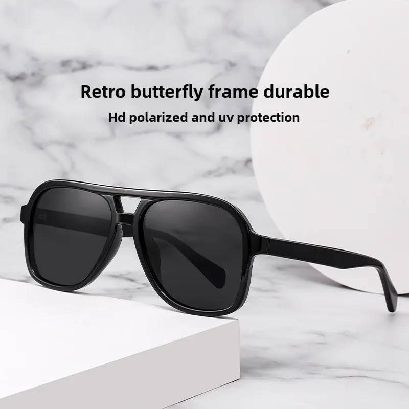 

Fashion Retro Double-beam Sunglasses Personalized Large Frame Acetate Sunglasses European and American Polarized Glasses