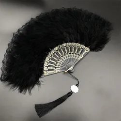 Feather Folding Fan Lolita Sweet Fairy Girl 1920s Flapper Dance Hand Fan with Pendant Gift Wedding Party Decoration