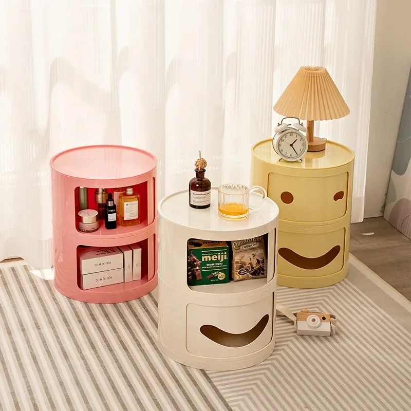 

Nordic Household Bedroom Small Bedside Table Simple Narrow Cabinet Round Mini Plastic Locker Multi-layer Net Red Locker Decor