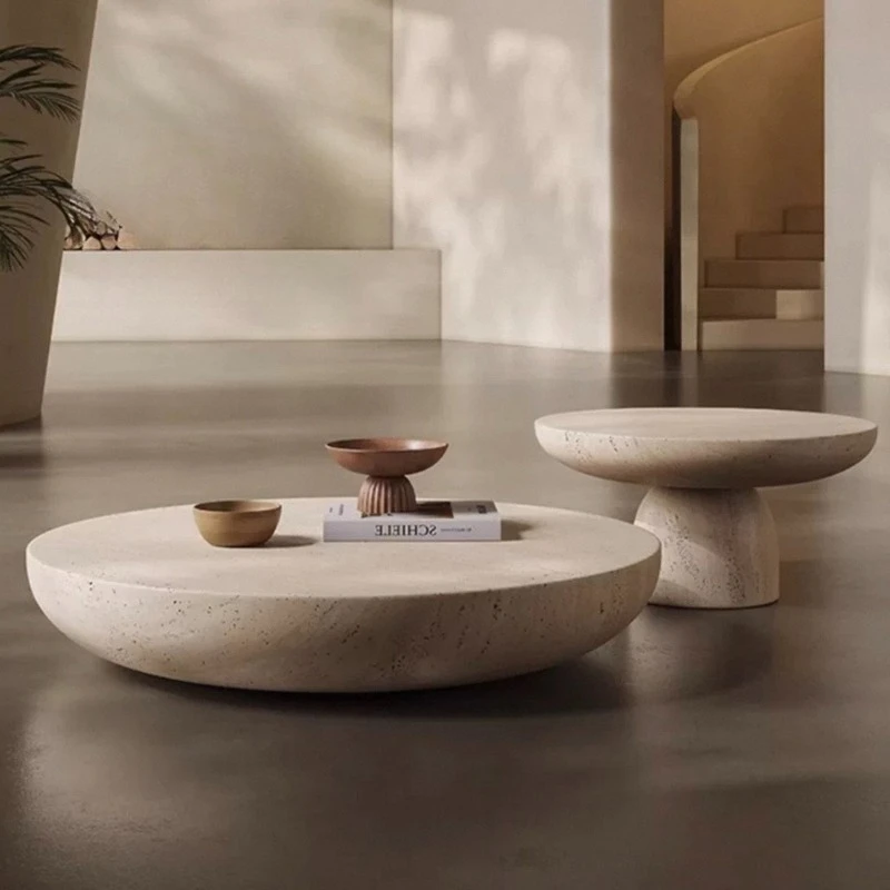 

Wabi Sabi Style Natural Travertine Marble Side Table Luxury Minimalist Corner Table Different Diameter Custom For Living Room