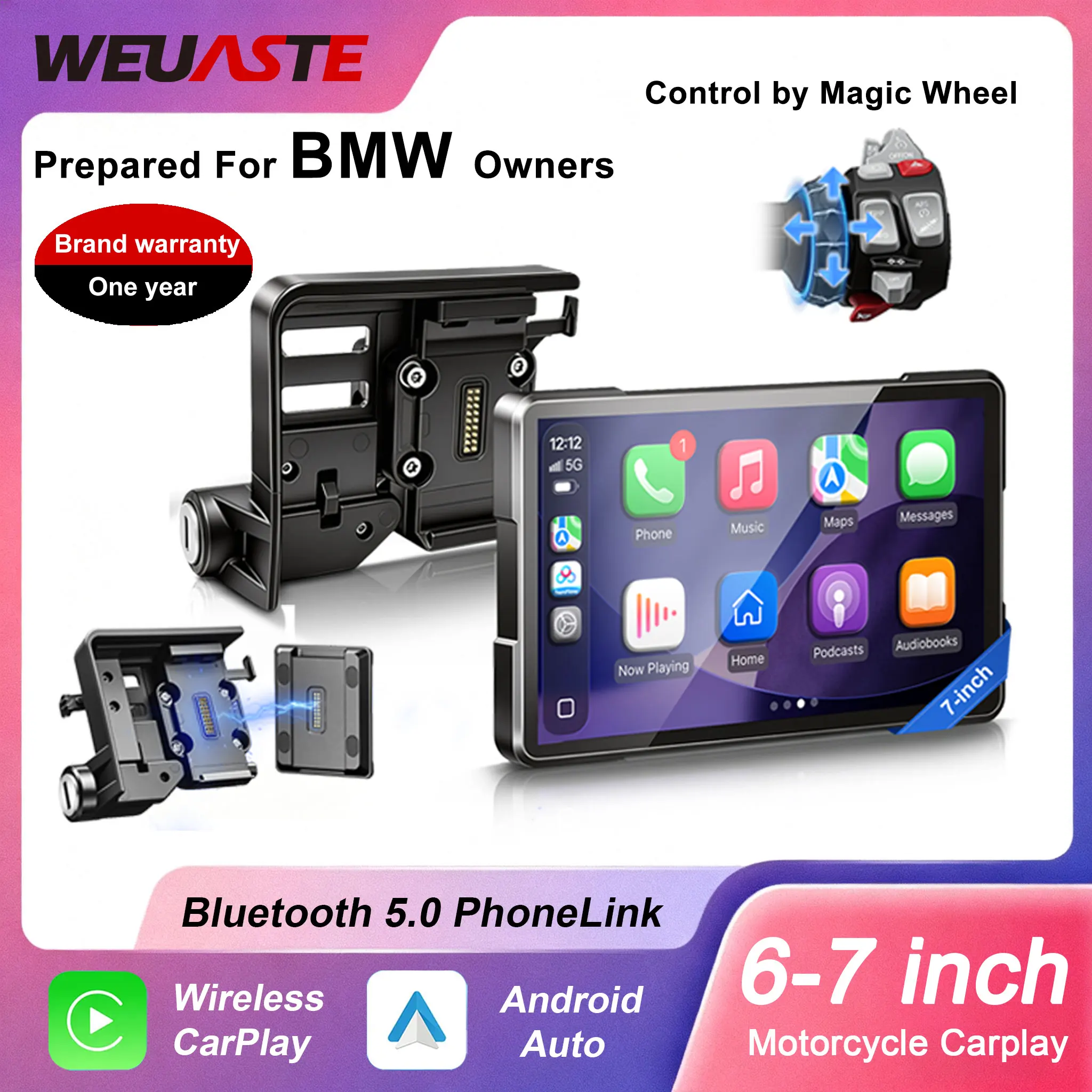 

WEUASTE Motorcycle CarPlay Android Auto GPS Navigation Portable Digital Dashboard For BMW R1200GS R1250GS S1000XR