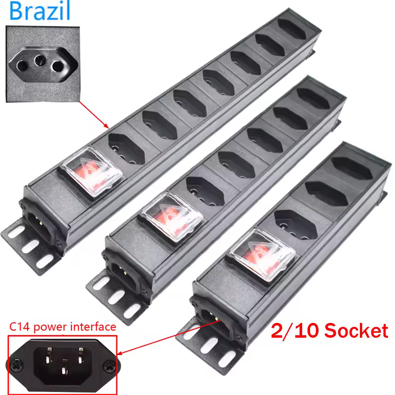 Tira do poder do PDU com soquete do interruptor, relação de poder, soquete do Brasil, 2-8, C14