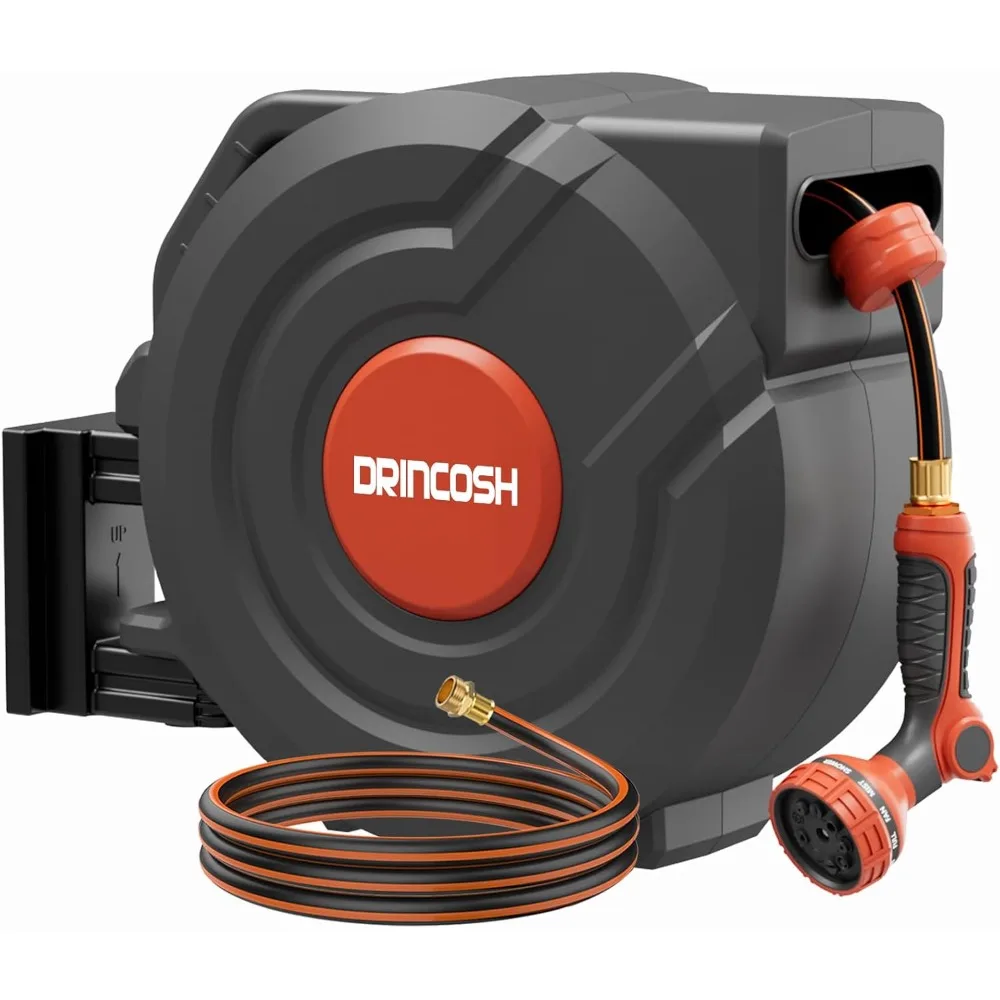 

Upgraded Retractable Garden Hose 5/8 in x 90 ft Heavy Duty Wall-Mounted Hose Reel 180°Swivel Automatic Slow Return Any Length Lo