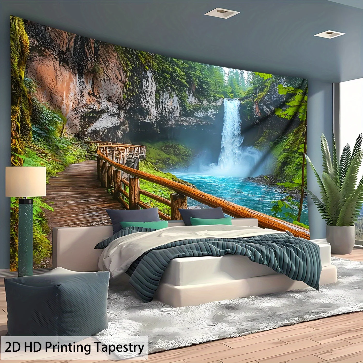 1pc Extra Large Canyon Waterfall Trekking Tapestry, Polyester Fiber Printed Wall Hanging, Birthday Gift, Room Decoration, Party