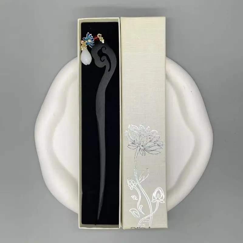 Grampo de cabelo presente estilo chinês caixa de presente conjunto clássico lótus premium hairpin passo shake borla hanfu headpiece presente feminino f3