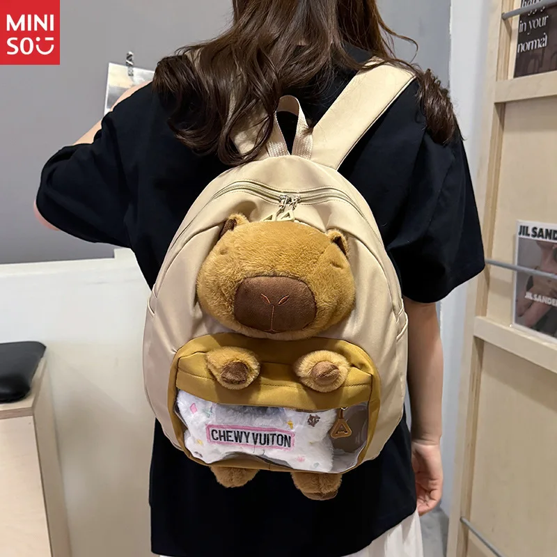 

Miniso Capybara Plush Backpack for Girls, Cute & Lightweight Student Bookbag, Versatile Daypack