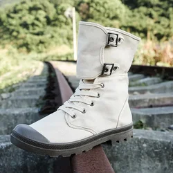 Men's Long Canvas Shoes Outdoor High Top Casual Boots Desert Tactical Anti Slip Mountaineering Work Shoes 2024 New Boots for Men