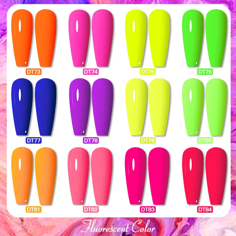 

MEET ACROSS 7ml Fluorescent Color Gel Nail Polish Neon Purple Pink Semi Permanent UV Soak Off UV Gel Vernis Nail Art Matte Base