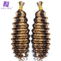 Extensiones de Cabello para trenzas bohemias, mechones de cabello rizado a granel, doble estirado, onda profunda, Color Piano 4/30, sin trama