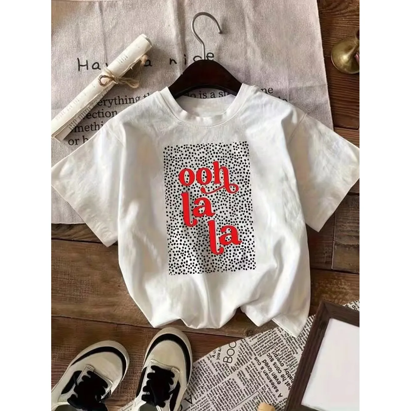 Short-Sleeved, Ooh La La, French-Style Women's Casual T-Shirt, Short-Sleeved Round-Neck Casual Top, For Summer And Spring, Women's Clothing