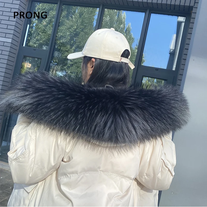 Natural Raccoon Fur Collar For Coat Women Winter Warm Real Fur Scarf Jackets Hood Trim Strips Neck Warmer Scarves Luxury Muffler