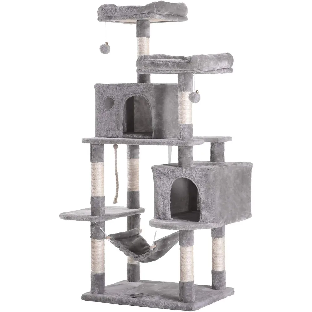 

Large Multi-Level Cat Tree Condo Furniture with Sisal-Covered Scratching Posts, 2 Bigger Plush Condos, Perch Hammoc