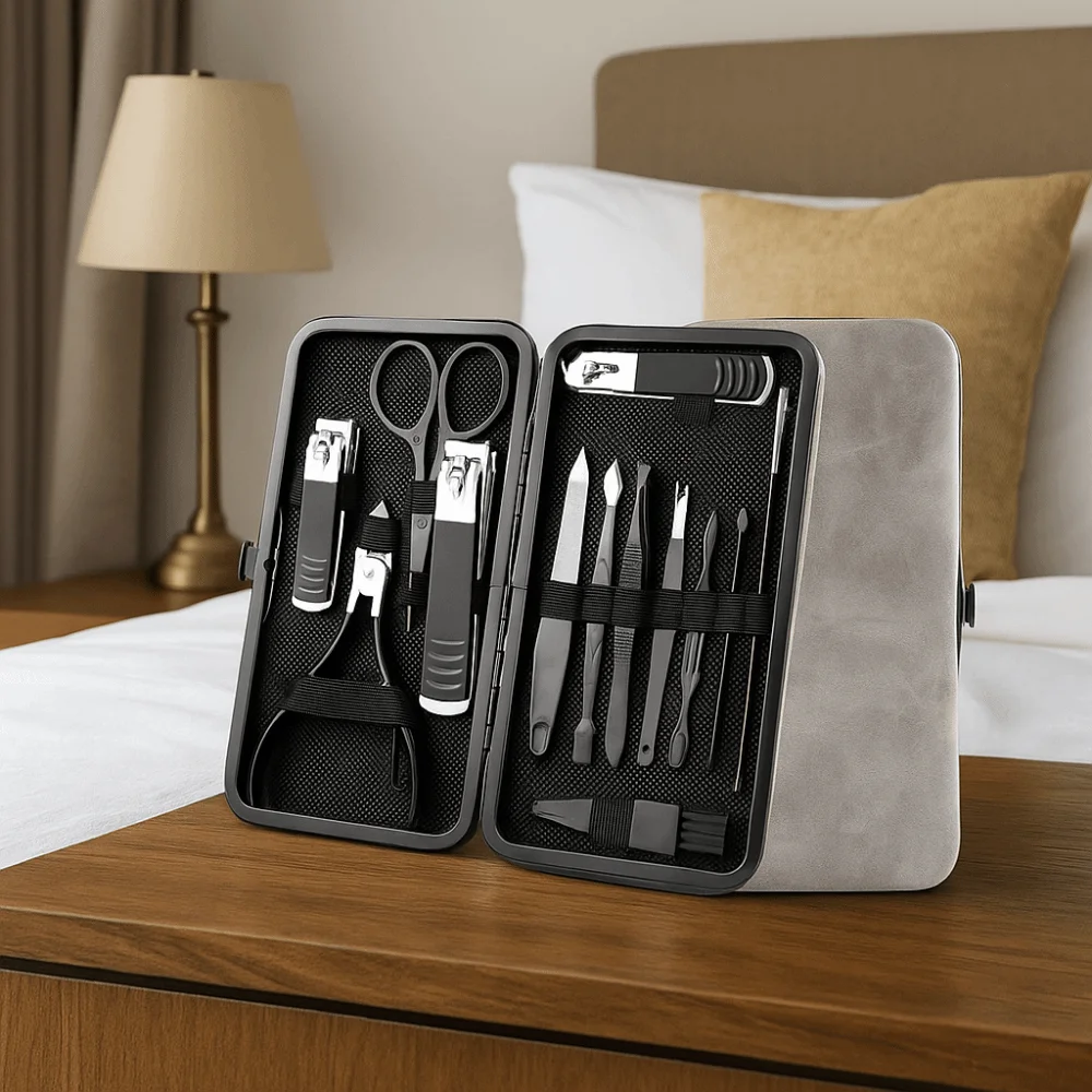 13/24pcs Anti-slip Design Stainless Steel Nail Clipper Set with PU Case Sharp Manicure Set Black Pedicure Tool Kit Adults