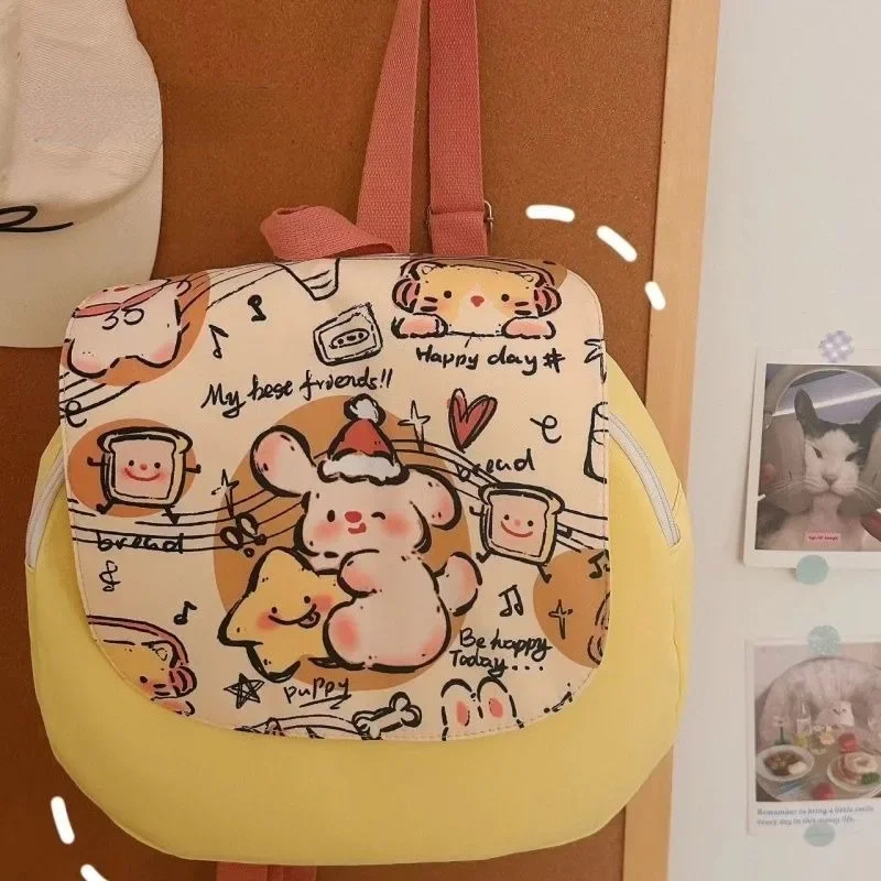 MBTI Niedlicher kleiner Damen-Rucksack, Leinwand, Cartoon-Druck, modisch, Kawaii, Lolita, JK, lässige Rucksäcke, Designer-Luxus, 2024, Damentasche