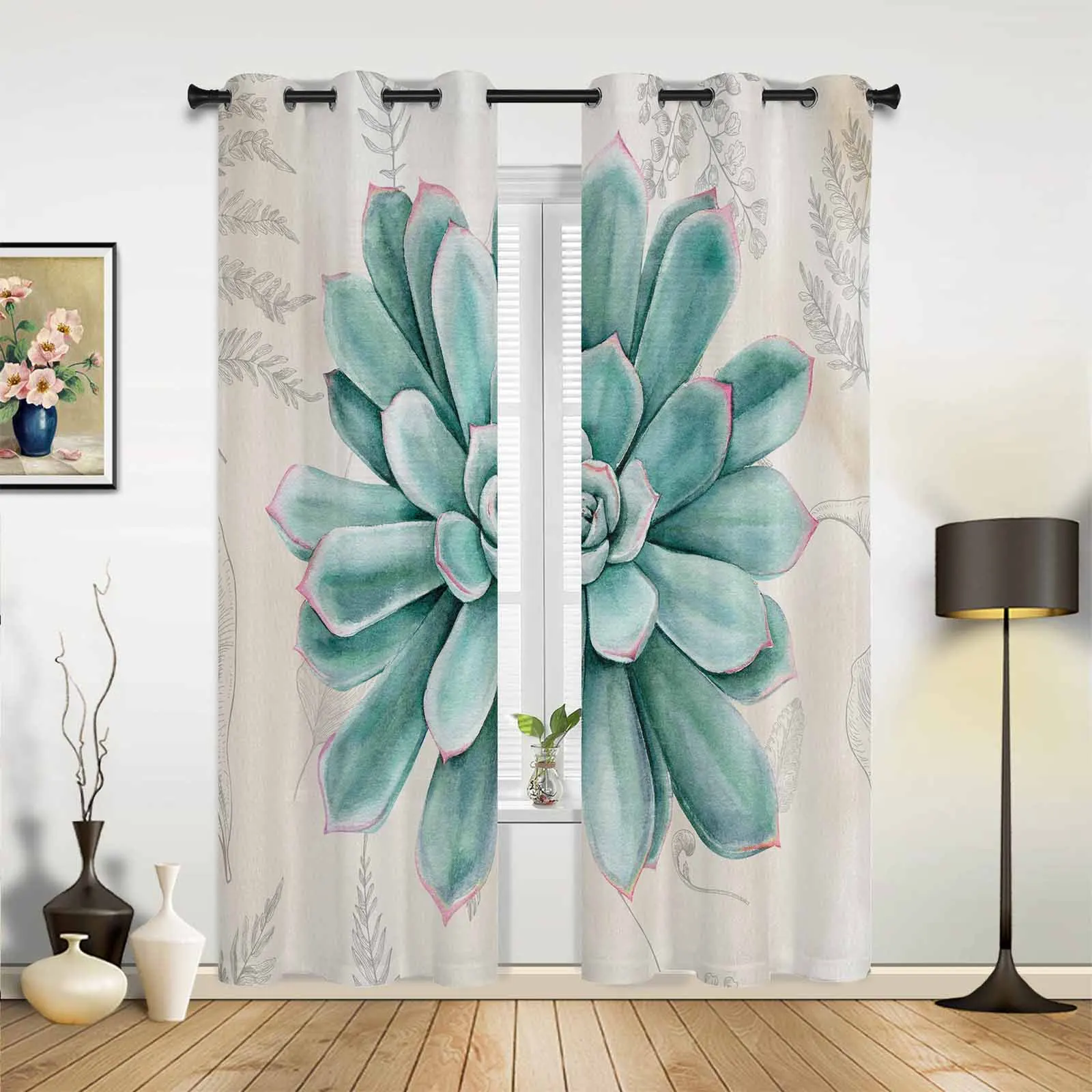 Vintage Succulents Window Curtains for Living Room Luxury Bedroom Curtains Coffee Dining Room Drapes