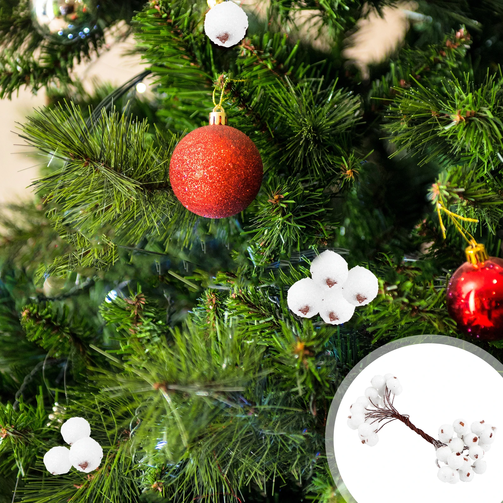 

5Pcs Christmas Berry Ornament Decor Frosted Artificial Holly for Festival Wedding Party Door Wreath Home Decor Gift Accessory