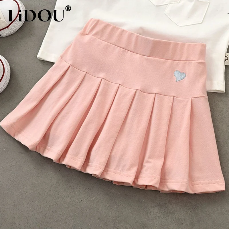 Rok Kawaii Musim Panas 2023 untuk Anak Perempuan Gaun Manis Estetika Fashion Korea Pakaian Anak-anak Warna Solid Chic Kasual Gaun Pesta Lucu