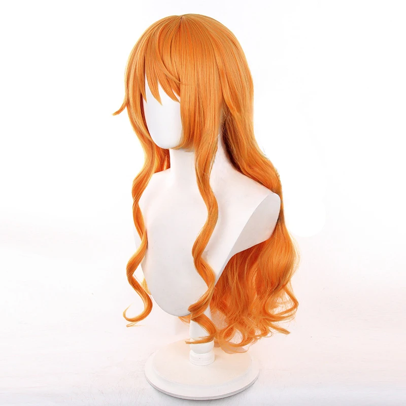 Nami Cosplay Pruik Anime Oranje lang Krullend Haaraccessoires Hoge Temperatuur Draadhaar Voor Vrouwen