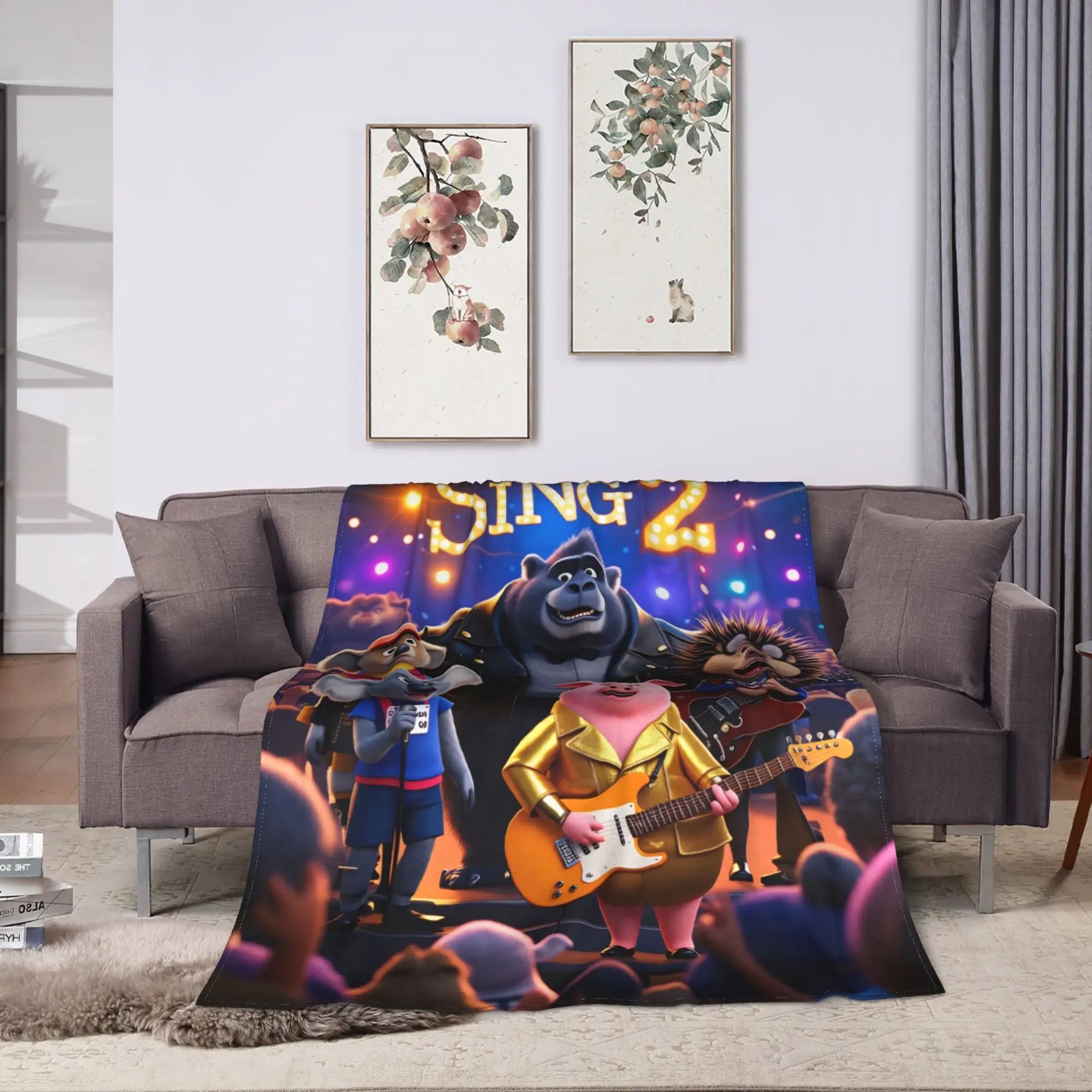 Sing 2 Movie All Characters Buster Ash Johnny Soft Blanket  Travel Office Plush Bedding Throws Fluffy Bedspread Sofa Bed Cover