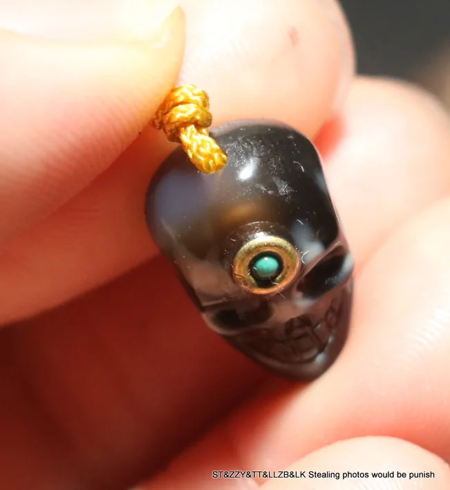 Treasure Magic LKbrother Energy Tibetan old Agate skull Carving dZi Bead Pendant Amulet Talisman