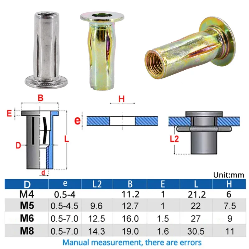 M4 M5 M6 M8 Expansion Rivet Nut 304 Stainless Steel Slotted Insert Nuts Flat Head Zinc Plated Iron Rivnut Petal Metal Insertnut