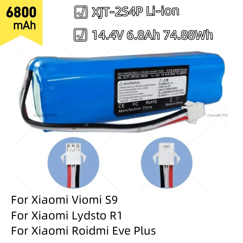 2024 100% оригинальный литиевый аккумулятор для Xiaomi 14,4 В 2P4S аккумулятор 5200 мАч 6800 мАч 9800 мАч Viomi S9 Lydsto R1 Roadmi Eve Plus