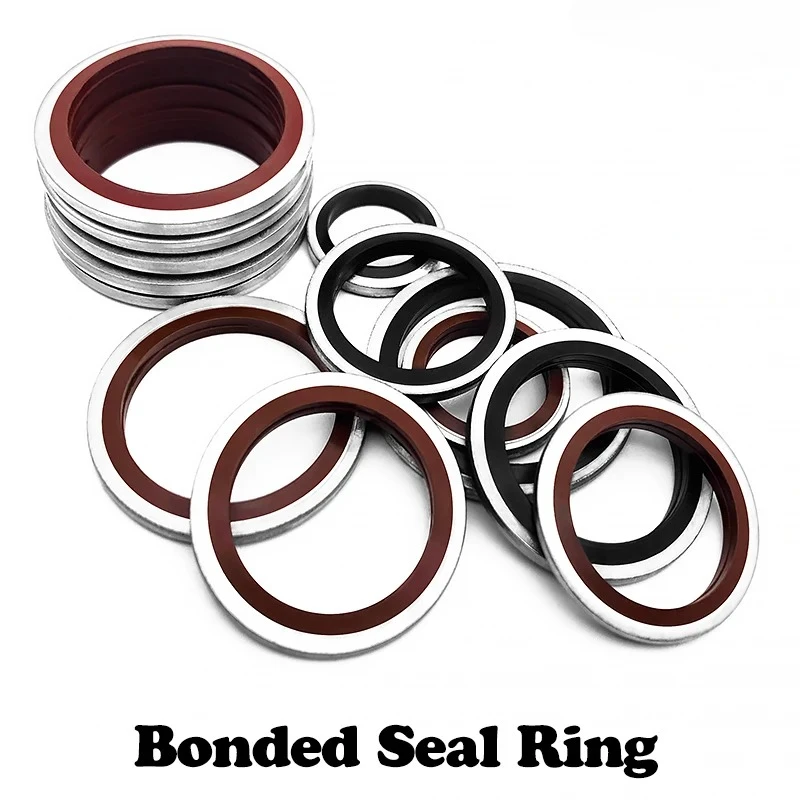 1/10pcs M5 M6 M8 M10 M12-60 High Press Hydralic Oil Rubber Washers Metal Washer Oil Rubber FKM Drain Plug Gasket Combined Washer