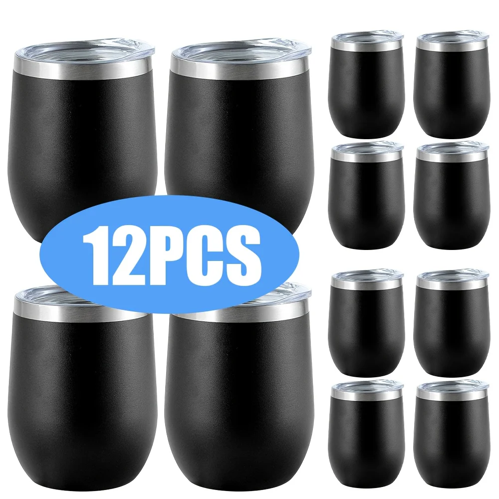 

Set of 12, 12-Ounce Insulated Stainless Steel Wine Tumblers, Perfect for Wine, Coffee, Cocktails, Soda, And Whiskey, Ideal for Outdoor Travel