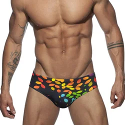 Colorful Leaf Mens Sexy Swimwear Men Swim Wear Bikini Briefs Slip Push Up Pad Man Swimsuits Men's Bathing Suit Swimming Trunks