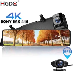 HGDO 12'' 4K Dash Cam 2 in 1 Car DVR Camera with Mount Video Recorder Sony IMX415 Rear View Mirror Camera GPS Wifi Registrar