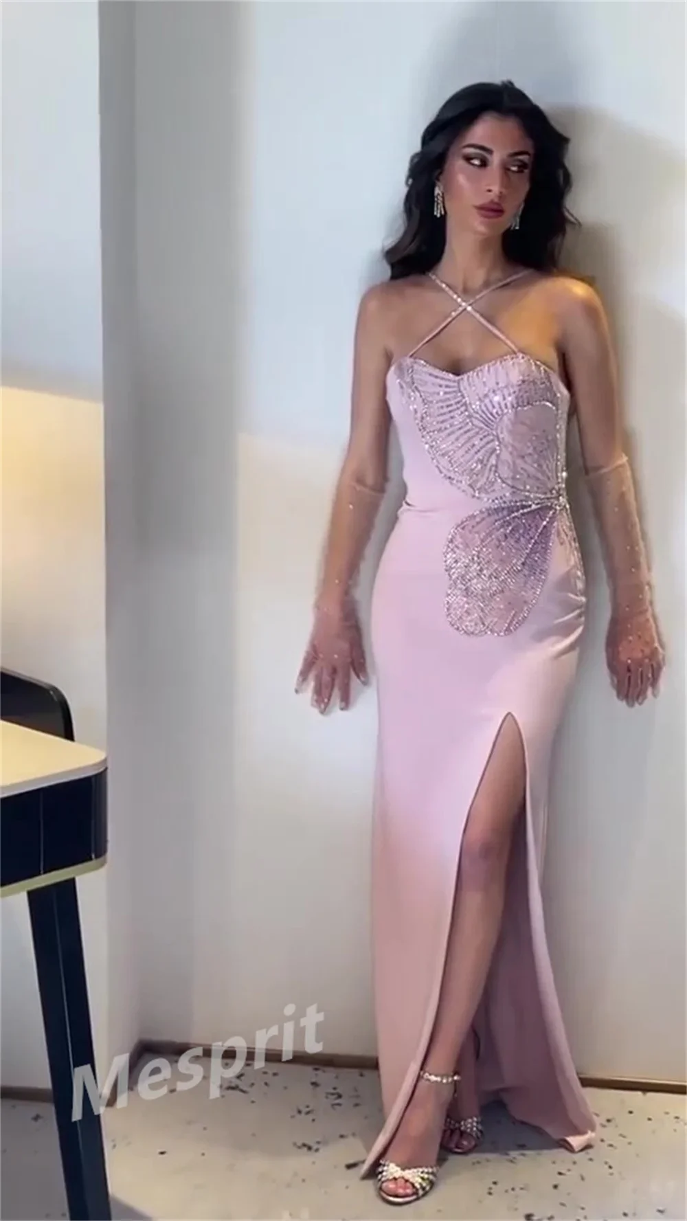 CustomizedExquisite Halter Mermaid Floor Length Celebrity Gown Paillette / Sequins Formal Occasion ladies dresses for specia
