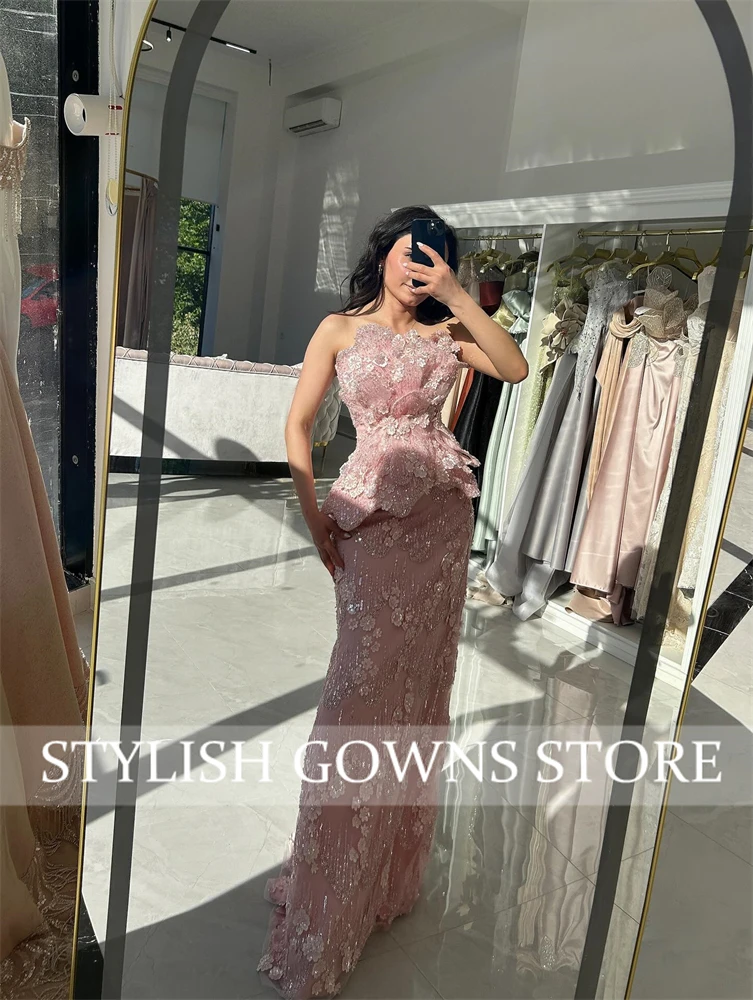 Robe De soirée avec des Appliques roses, élégante, droite, avec franges, Illusion, fête d'anniversaire, robes De mariée