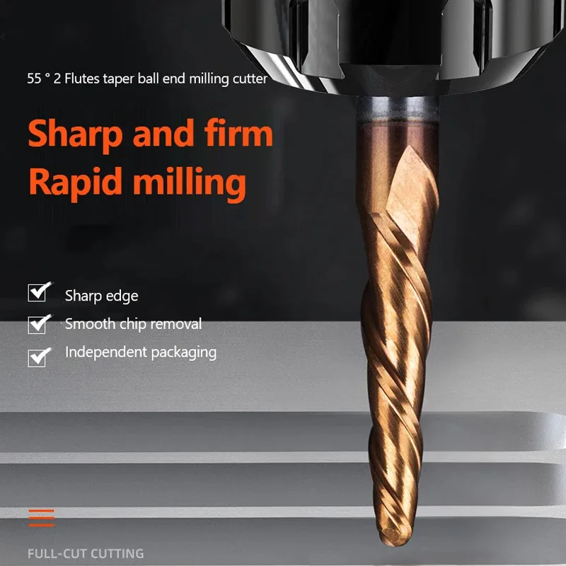 2 Flutes Carbide Spiral Tapered Ball Nose End Mill 4 6 8mm Shank Router Bit Woodworking CNC 3D Carving Bits Wood Milling Cutter