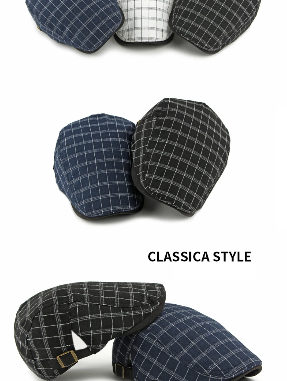 HT5057 Baskenmützen für Herren und Damen, Vintage Künstler-Mütze, Karierte Baskenmütze, Herren- und Damen-Flatcap, Frühling-Sommer Verstellbare Baskenmütze – Detail 3